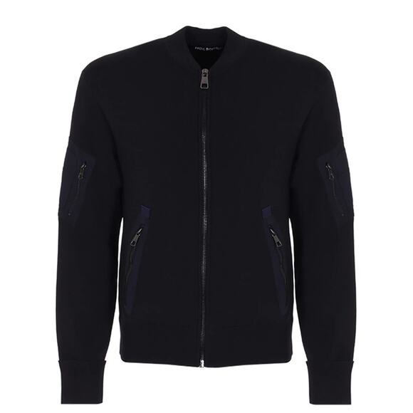 NEIL BARRETT Knit Bomber Jacket Navy Zip Front Pockets Slim Fit Long Sleeve XL - Picture 1 of 11